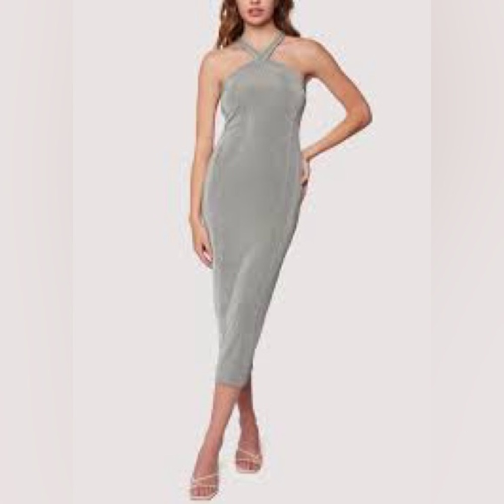 Lost + Wander Gray Halter Sheath Midi Dress